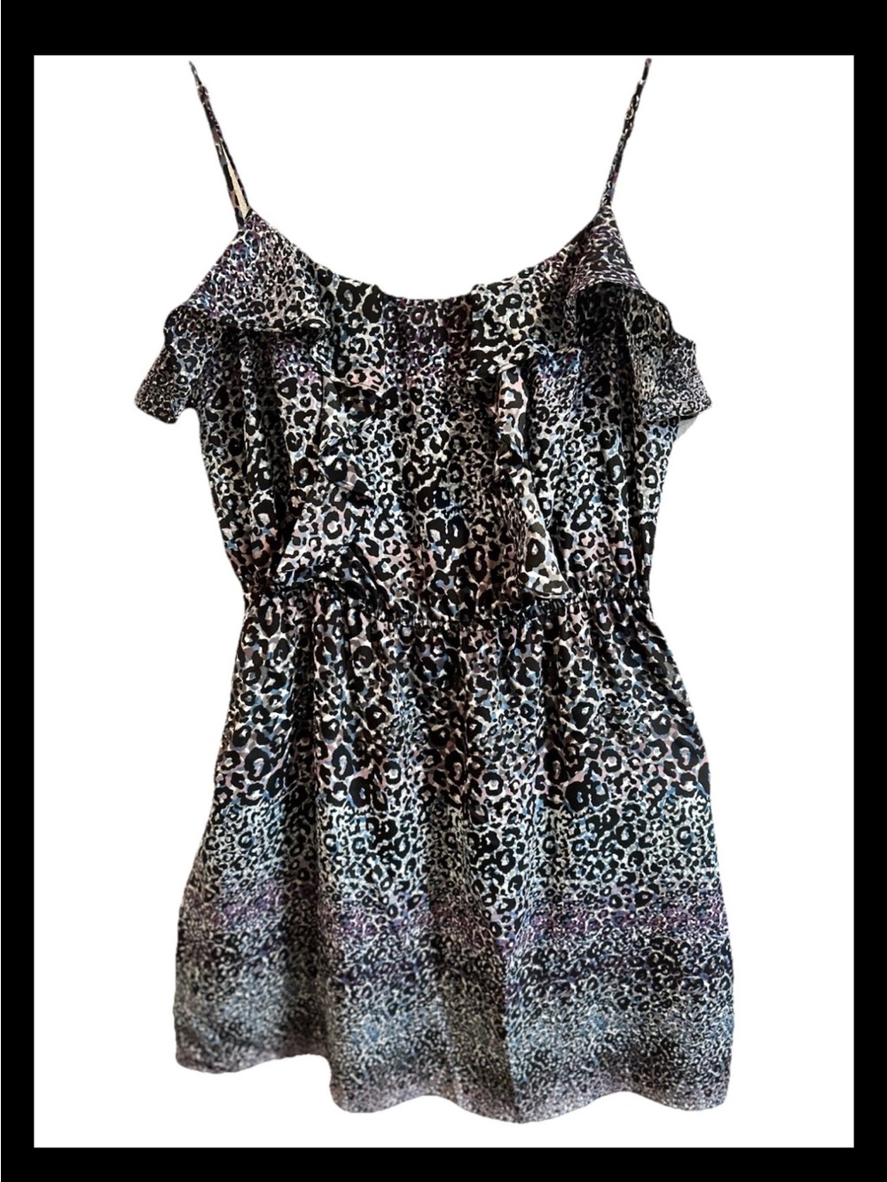 BCBGeneration Blue Leopard Print Ruffle Cami Mini Dress with Pockets Size Medium